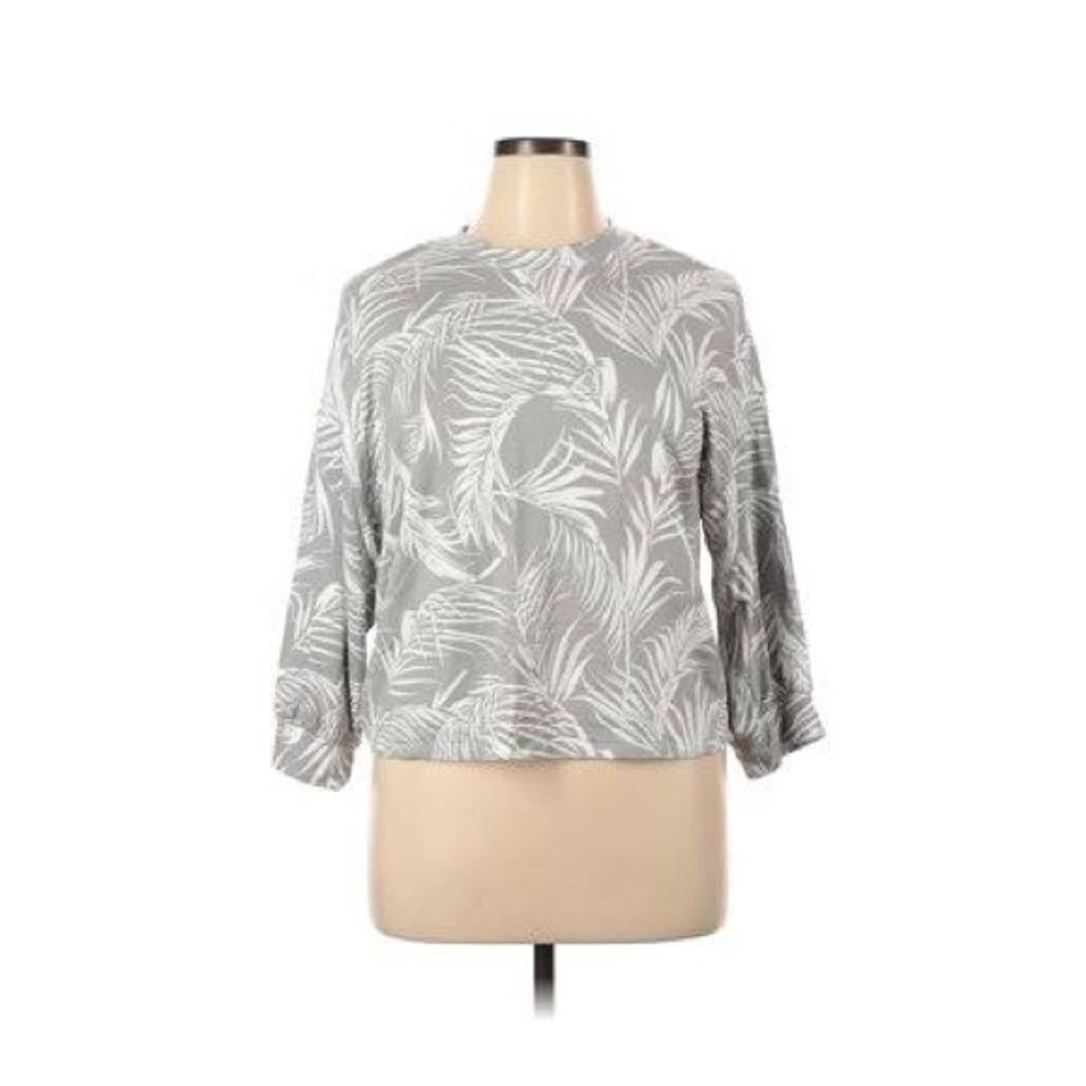 Rachel Zoe Palm Leaf Tropical Crew Neck Long Sleeve Top Size M - Picture 2 of 7